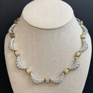 Elegant Gold and Silver Wavy Design Tennis Style Necklace